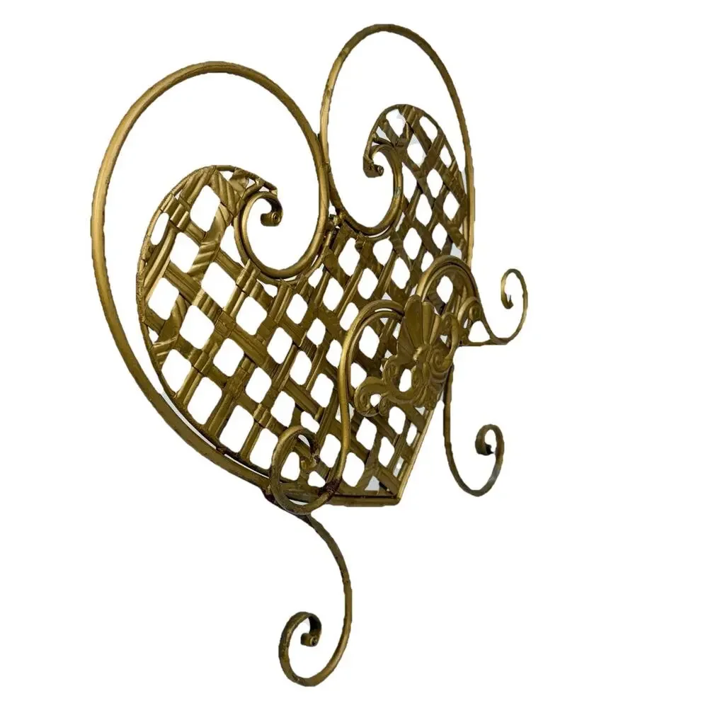 Vintage Ornate Heart Shape Metal Book Stand Art Display Easel Gold Tone 13”